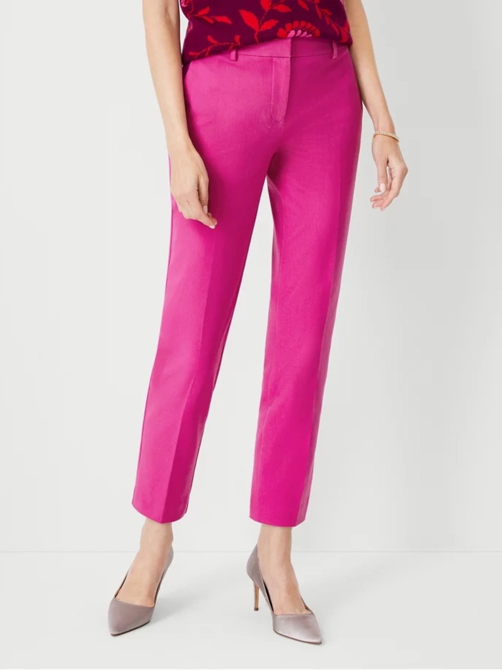 Ann Taylor Factory Cropped Straight-Leg Pants in Fuchsia
